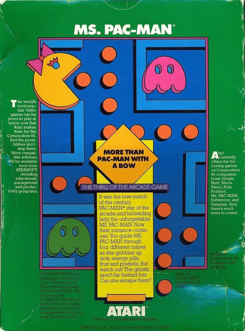 Ms Pac-Man box art for Commodore 64